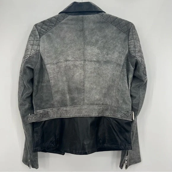 Muubaa Crackle Black Lamb Leather Biker Motorcycle Jacket Quilted Zip Up 6 - Picture 13 of 16